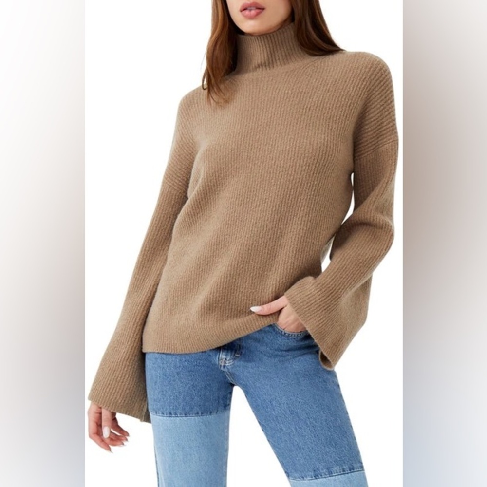 French Connection Flossy Viola High Neck Sweater In Mocha Mousse